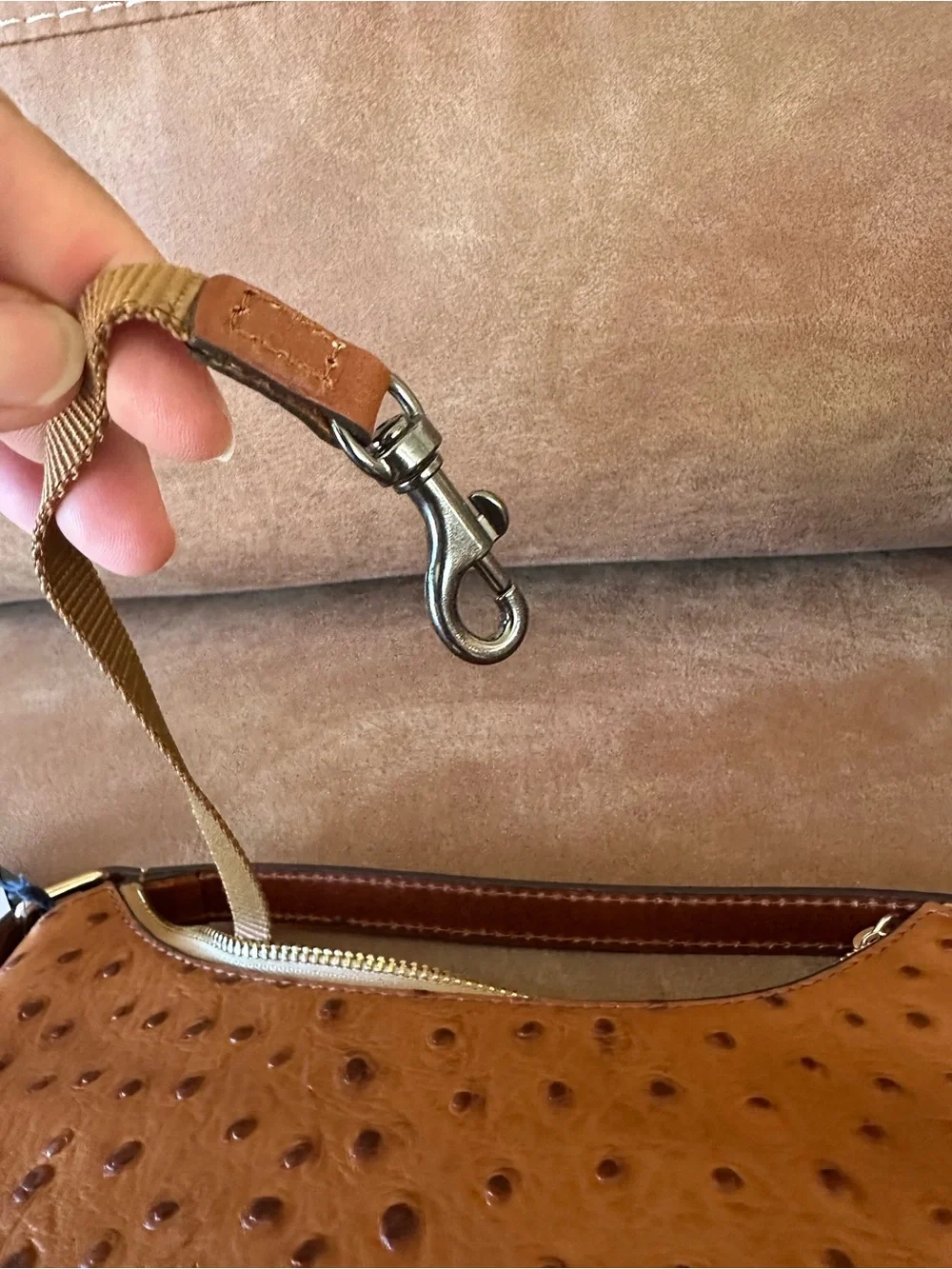 Dooney & Bourke Cognac Ostrich-Embossed Shoulder Bag with Matching Coin Purse
